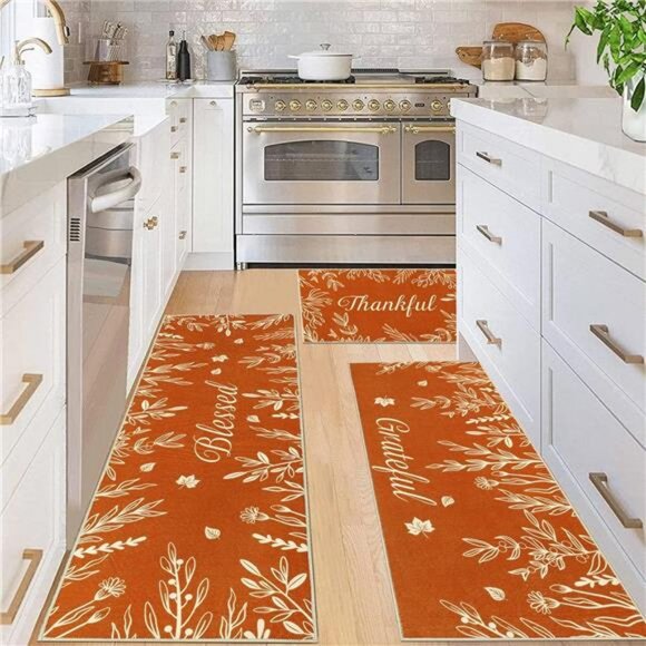 Fall Kitchen Rug Sets of 3, Pumpkin Truck Floor Mats, Farmhouse Non Skid - Picture 6 of 7